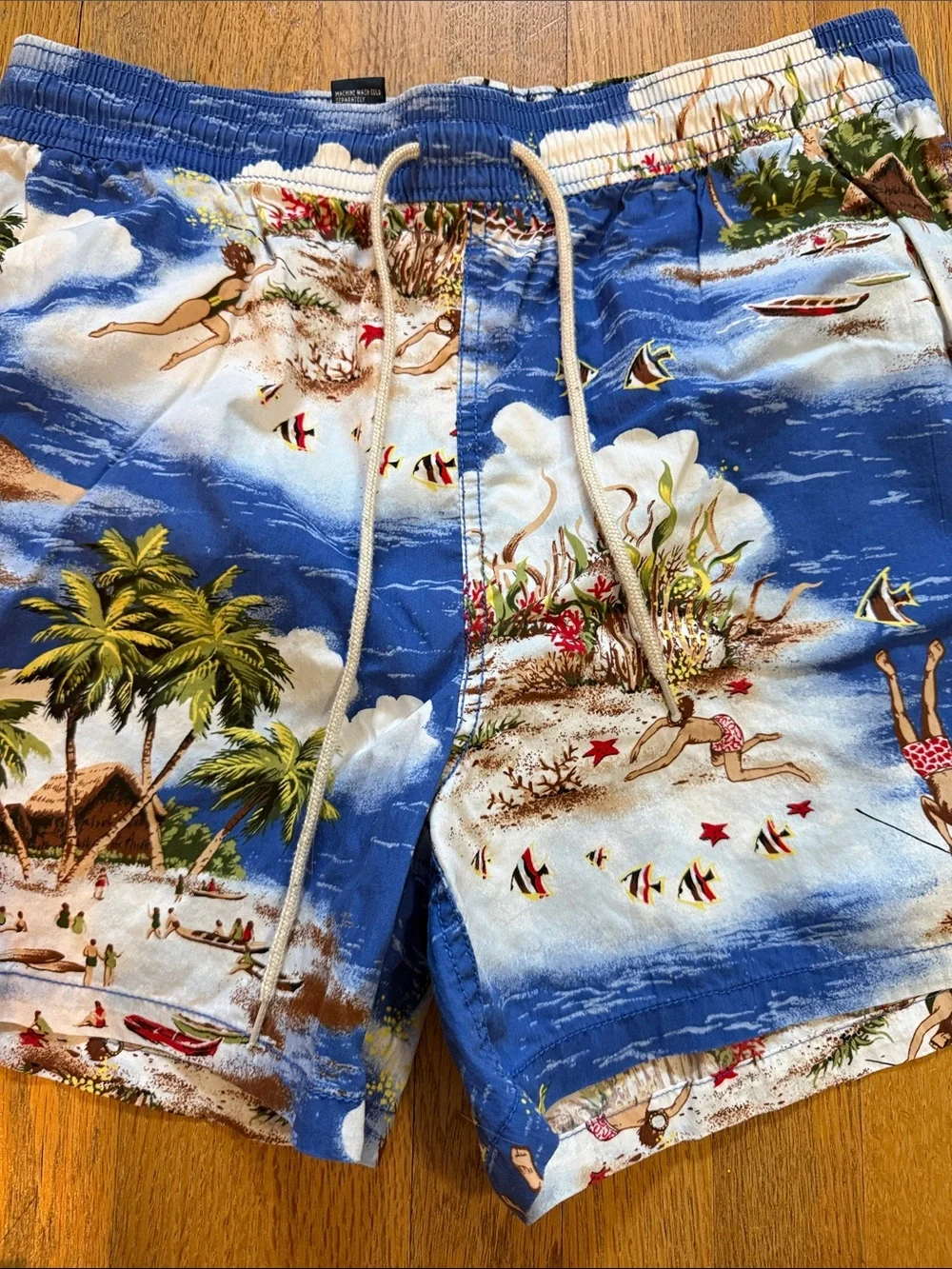 VTG Polo Ralph Lauren Shorts Mens Blue Hawaiian Beach Print Boardshort Swim
